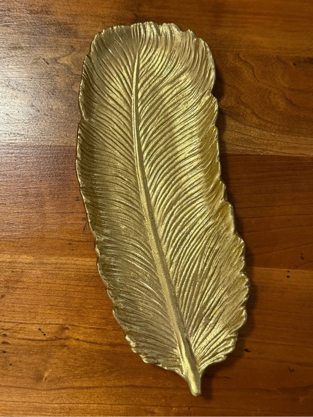 Gold Ceramic Feather Trinket Dish Jewelry Catchall